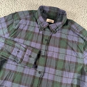 AYR Shirt Mens L Black Purple Plaid Button Down‎ Knit Cotton Long Sleeve